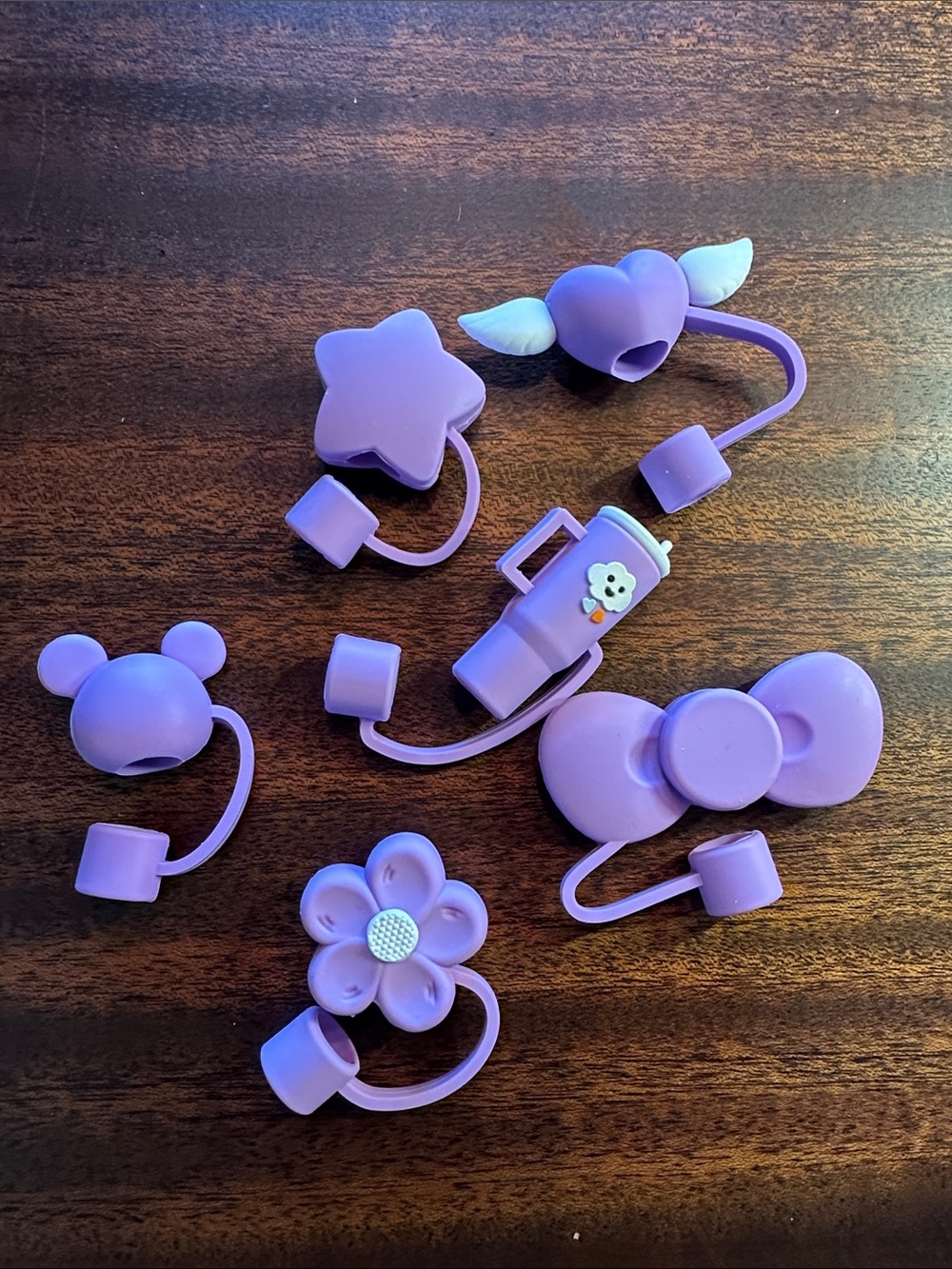 Purple Silicone Straw Protectors - Cute Shapes